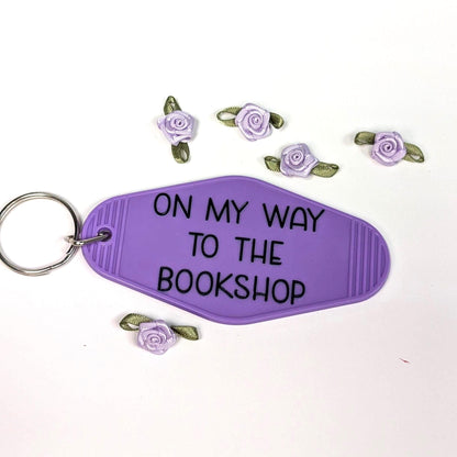 On My Way To The Bookshop Motel Keychain, retro keyring