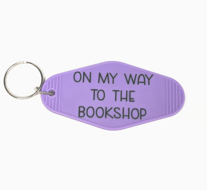On My Way To The Bookshop Motel Keychain, retro keyring