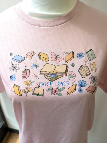 Book Lover T-shirt, pink graphic tee