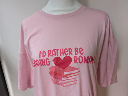 I’d Rather Be Reading Romance, pink graphic tee