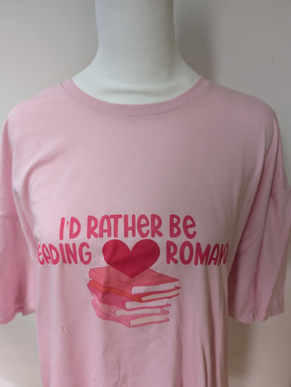 I’d Rather Be Reading Romance, pink graphic tee