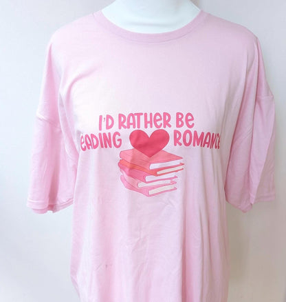 I’d Rather Be Reading Romance, pink graphic tee