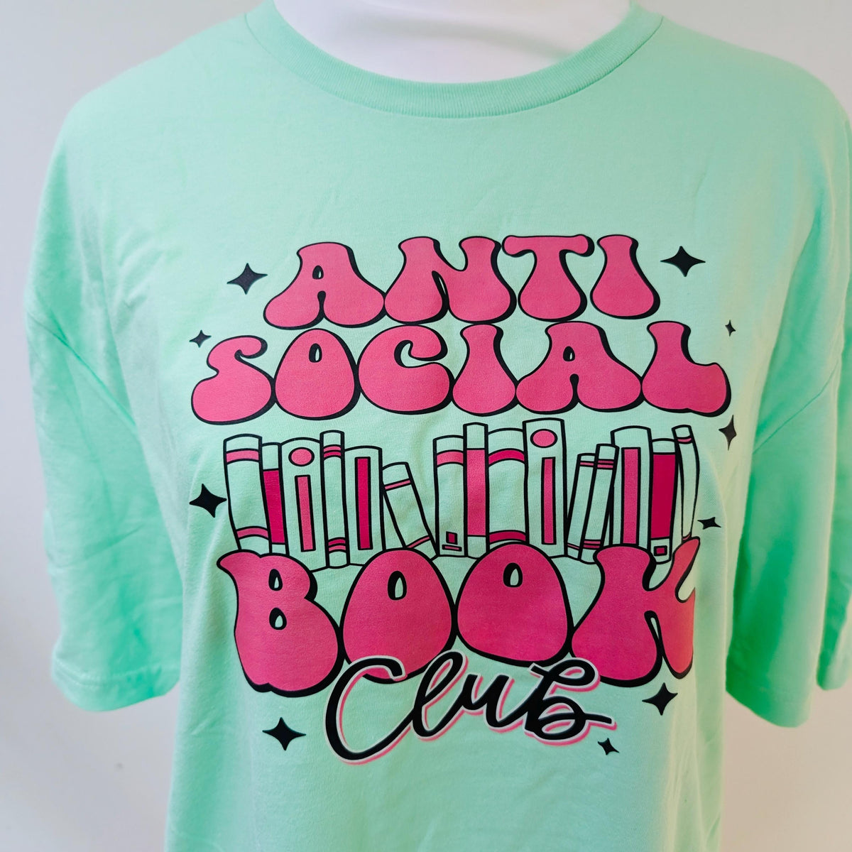 Anti Social Book Club T-Shirt, bright green colour, graphic cotton tee __etsy:7968334344