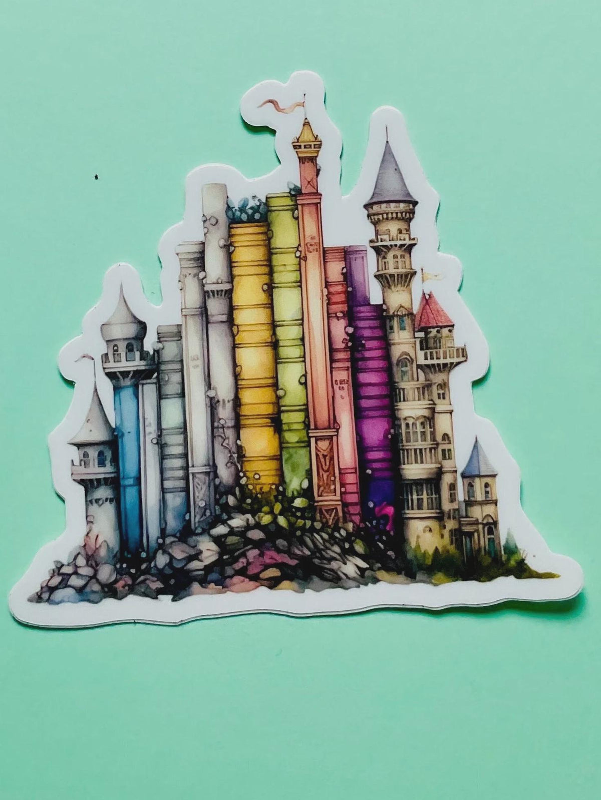 Fantasy Castle of Books die cut sticker __etsy:7968353674