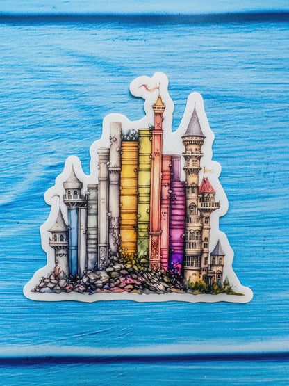 Fantasy Castle of Books die cut sticker __etsy:8016305781