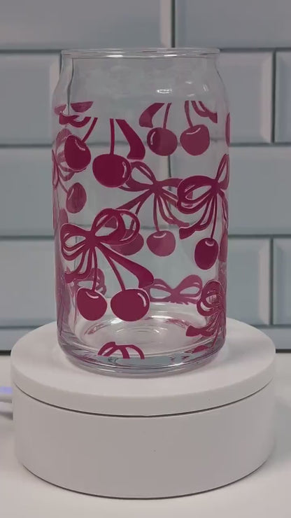 Cherry Glass Can: Iced Drink Glass with Bamboo Lid - 16oz